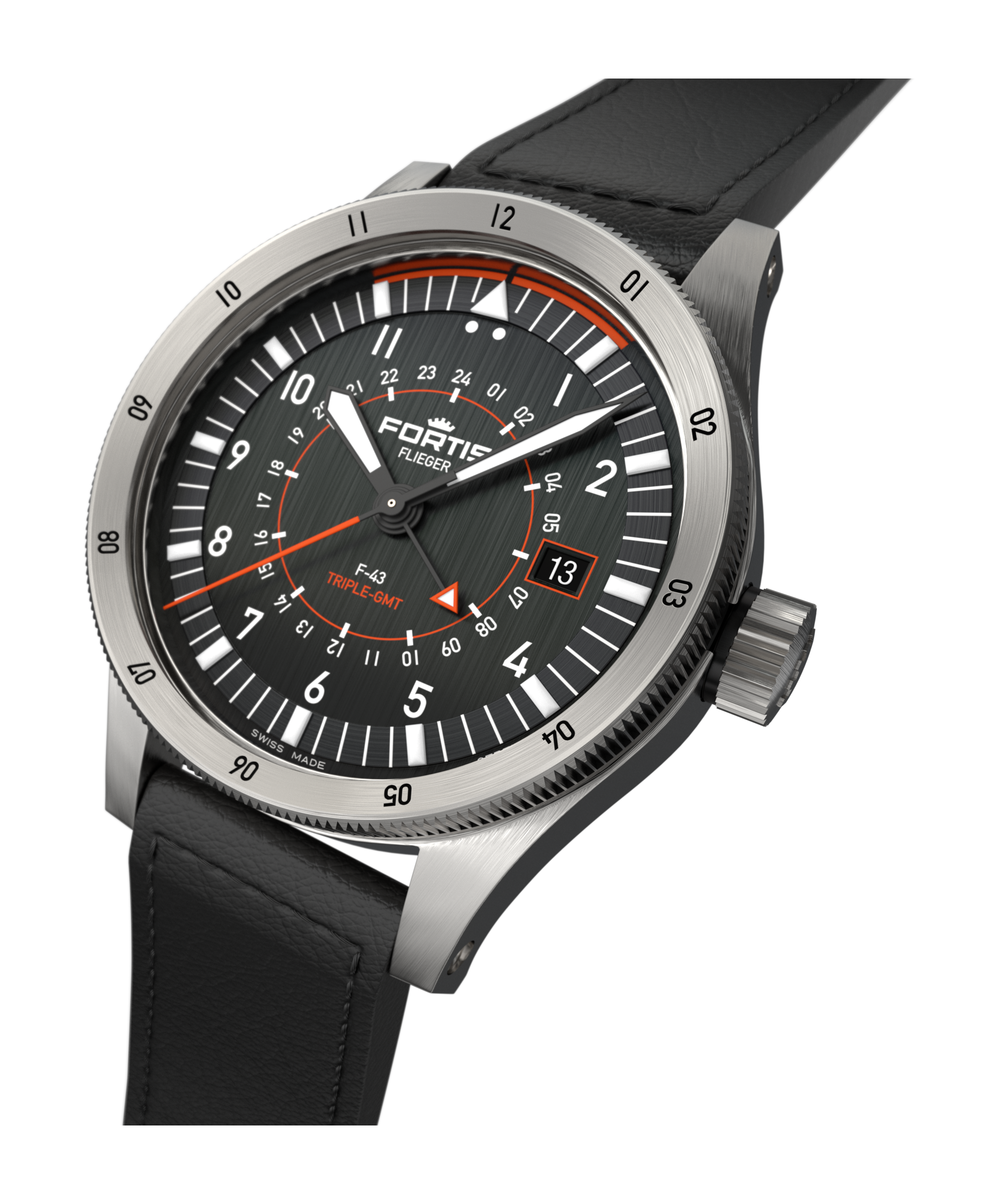 Fortis Flieger F-43 Triple GMT Titanium Black - View 2