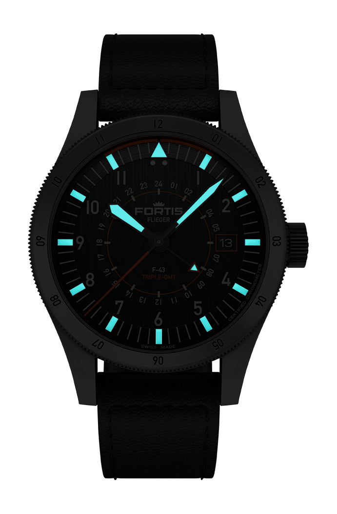Fortis Flieger F-43 Triple GMT Titanium Black - View 3