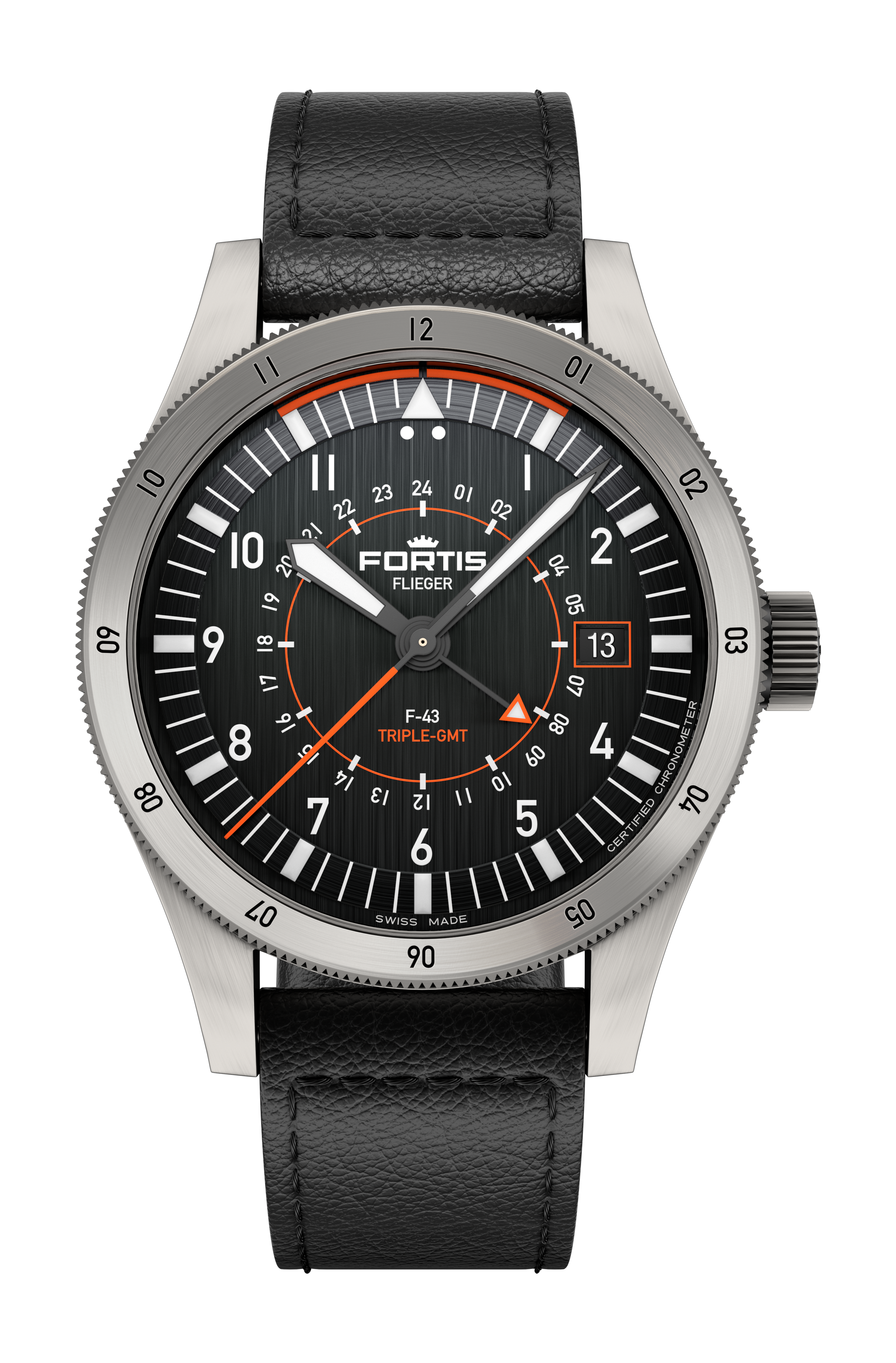 Fortis Flieger F-43 Triple GMT Titanium Black watch