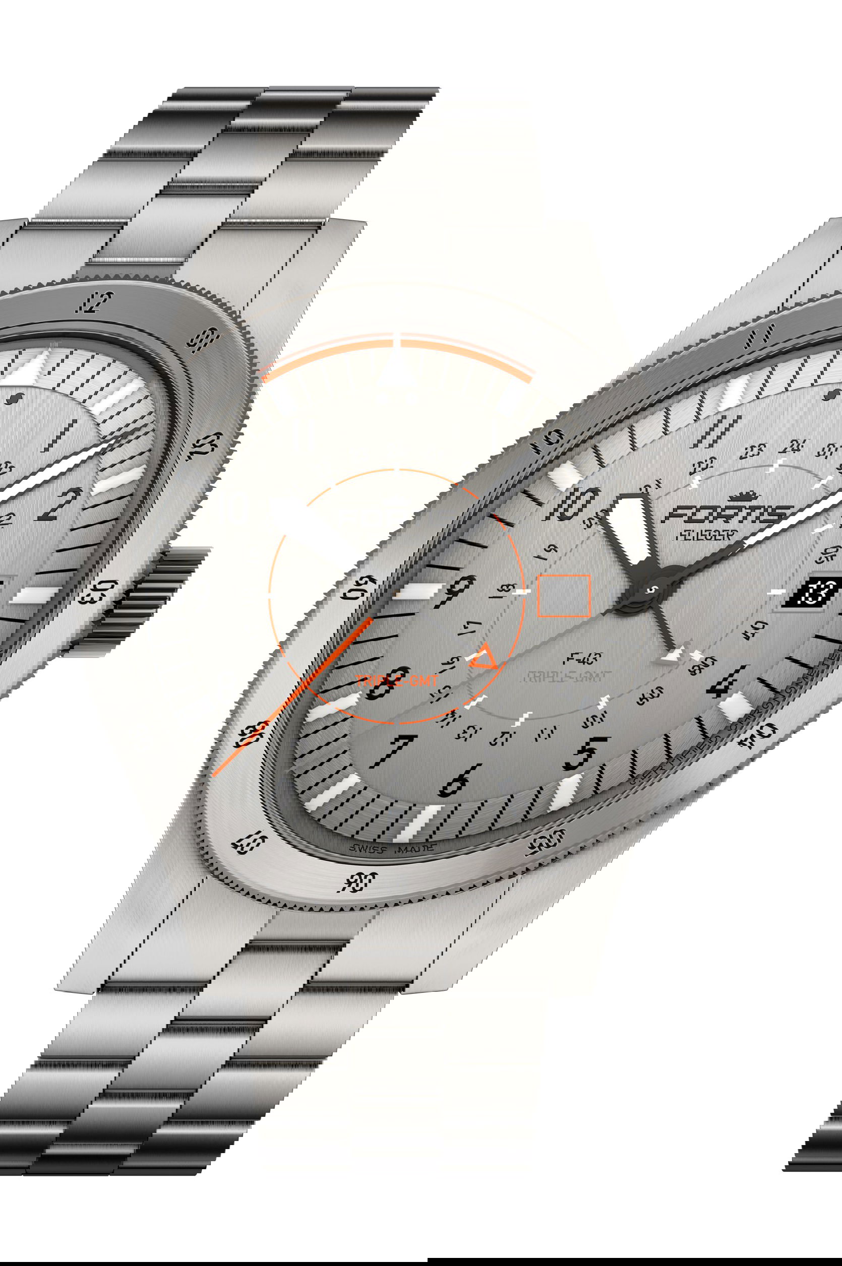 Fortis Flieger F-43 Triple GMT Titanium Orange watch