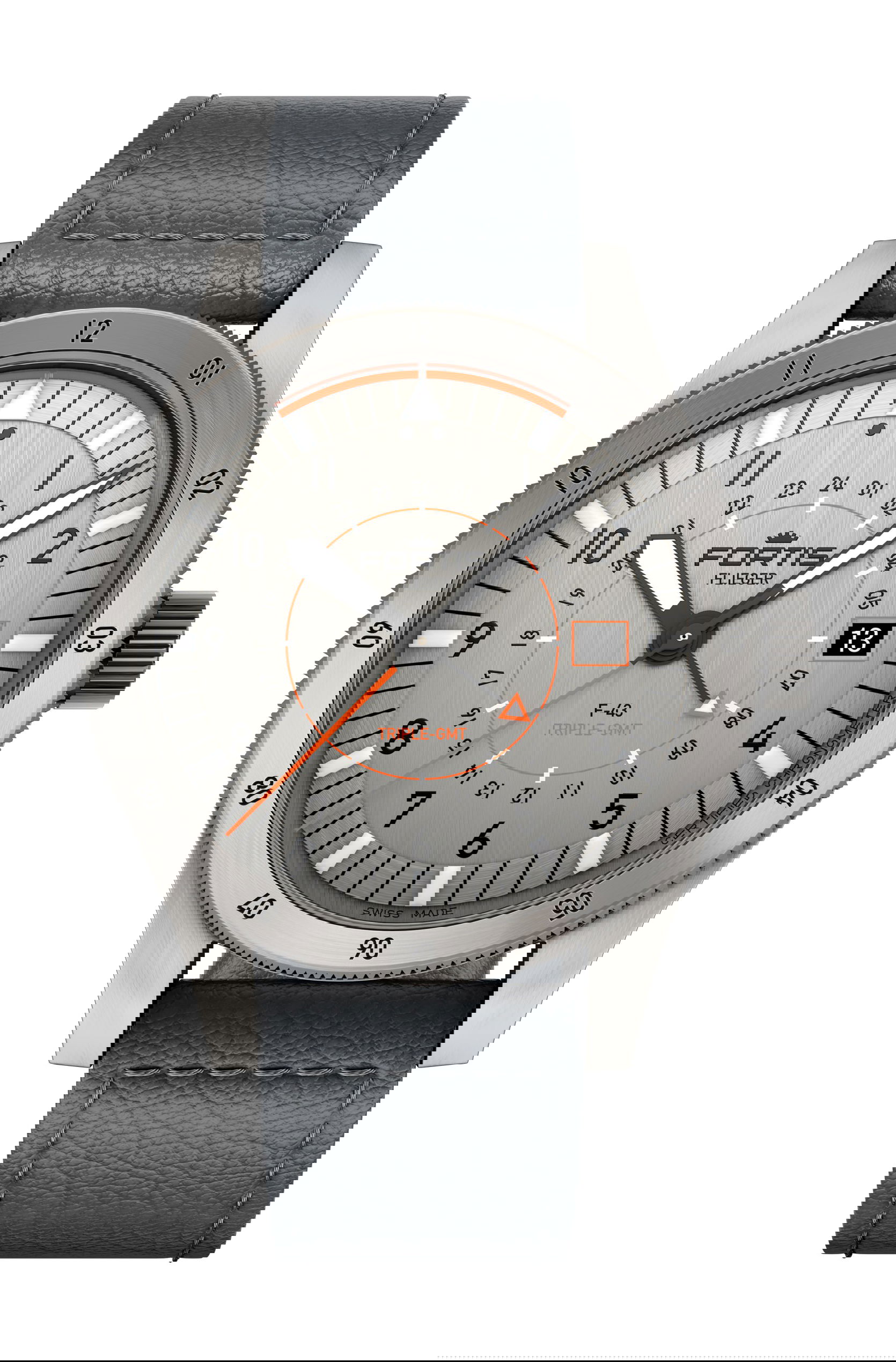 Fortis Flieger F-43 Triple GMT Titanium Orange watch