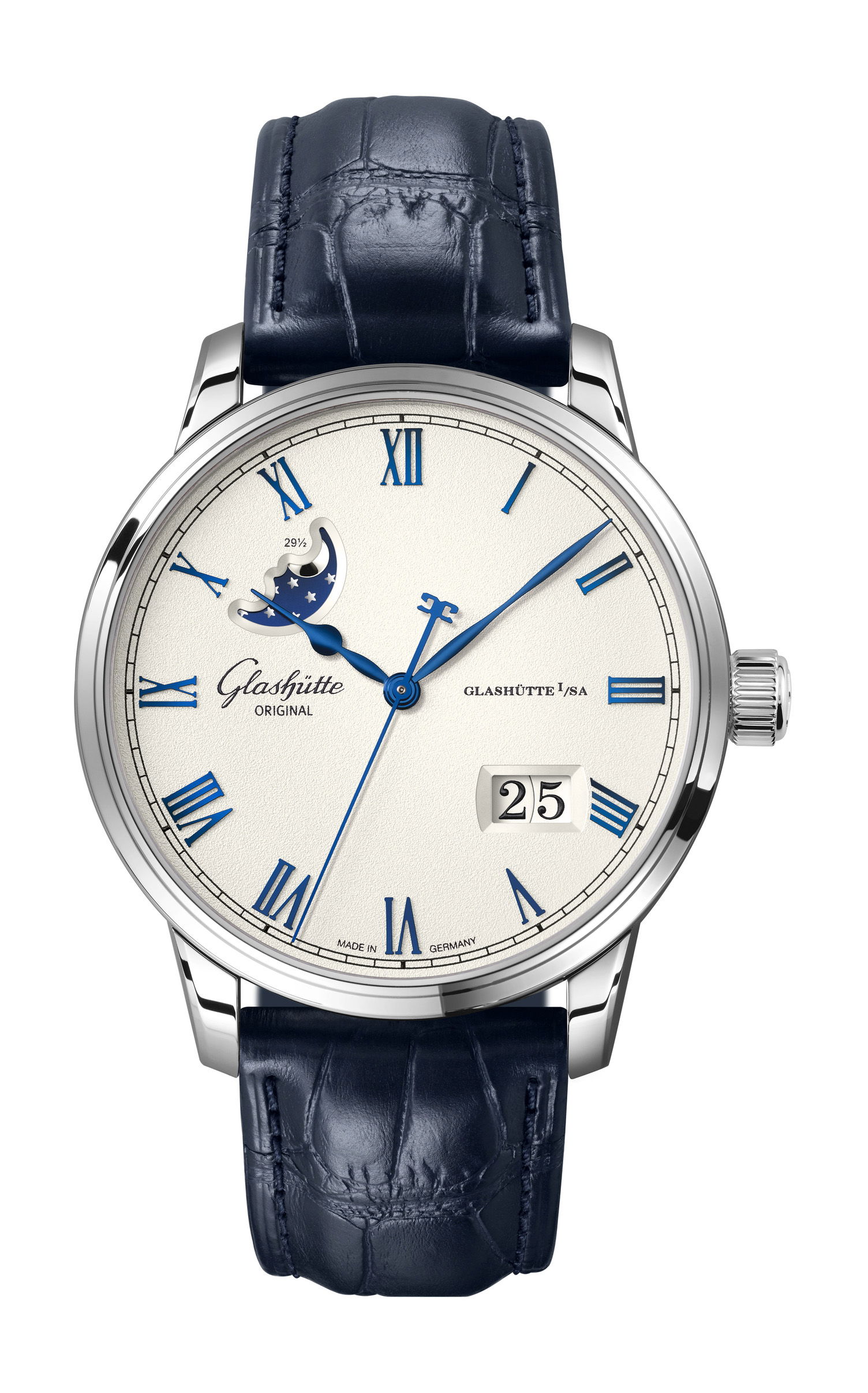 Glashütte Original Senator Excellence Panorama Date Moon Phase Frosted Silver watch