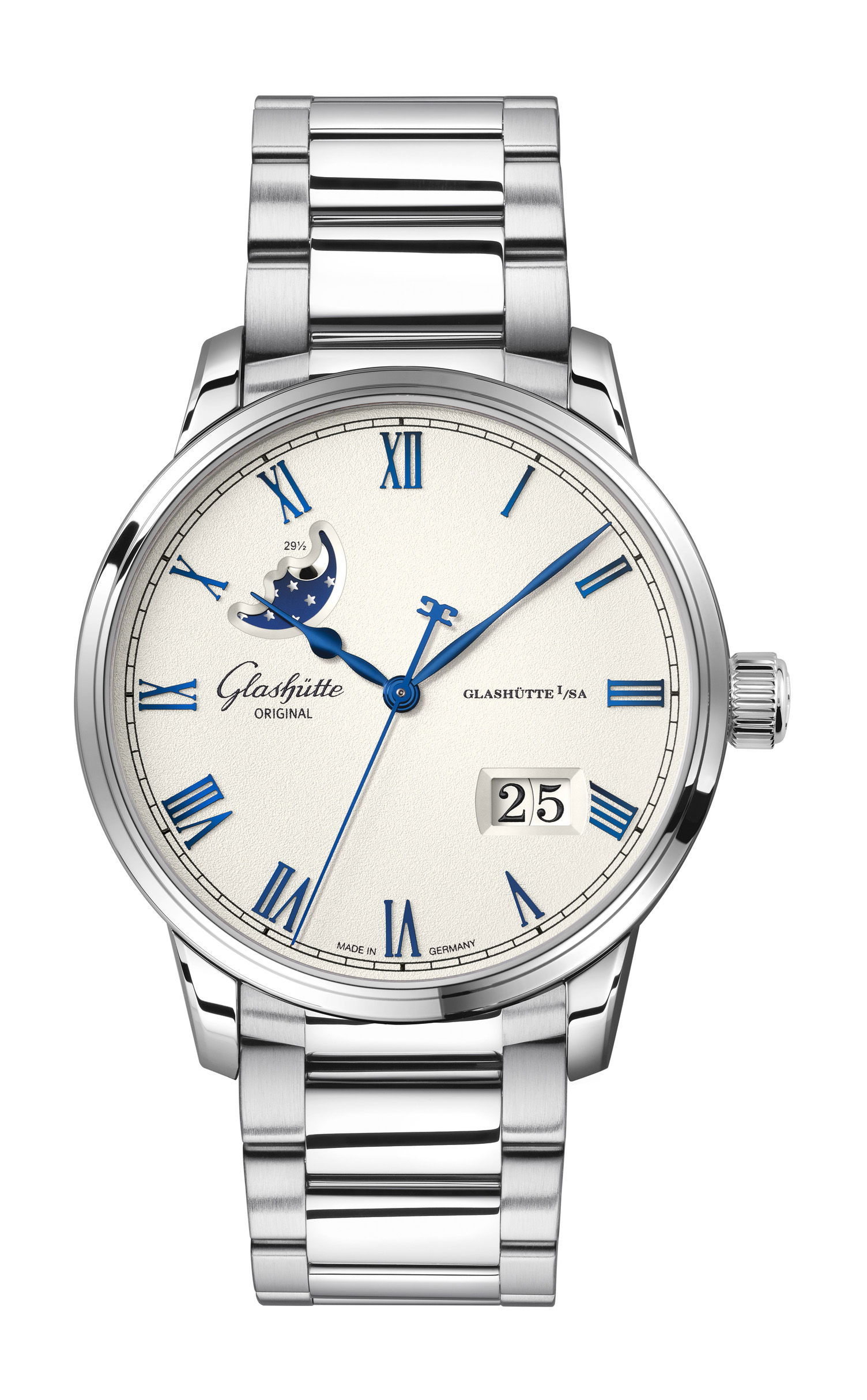 Glashütte Original Senator Excellence Panorama Date Moon Phase Frosted Silver watch