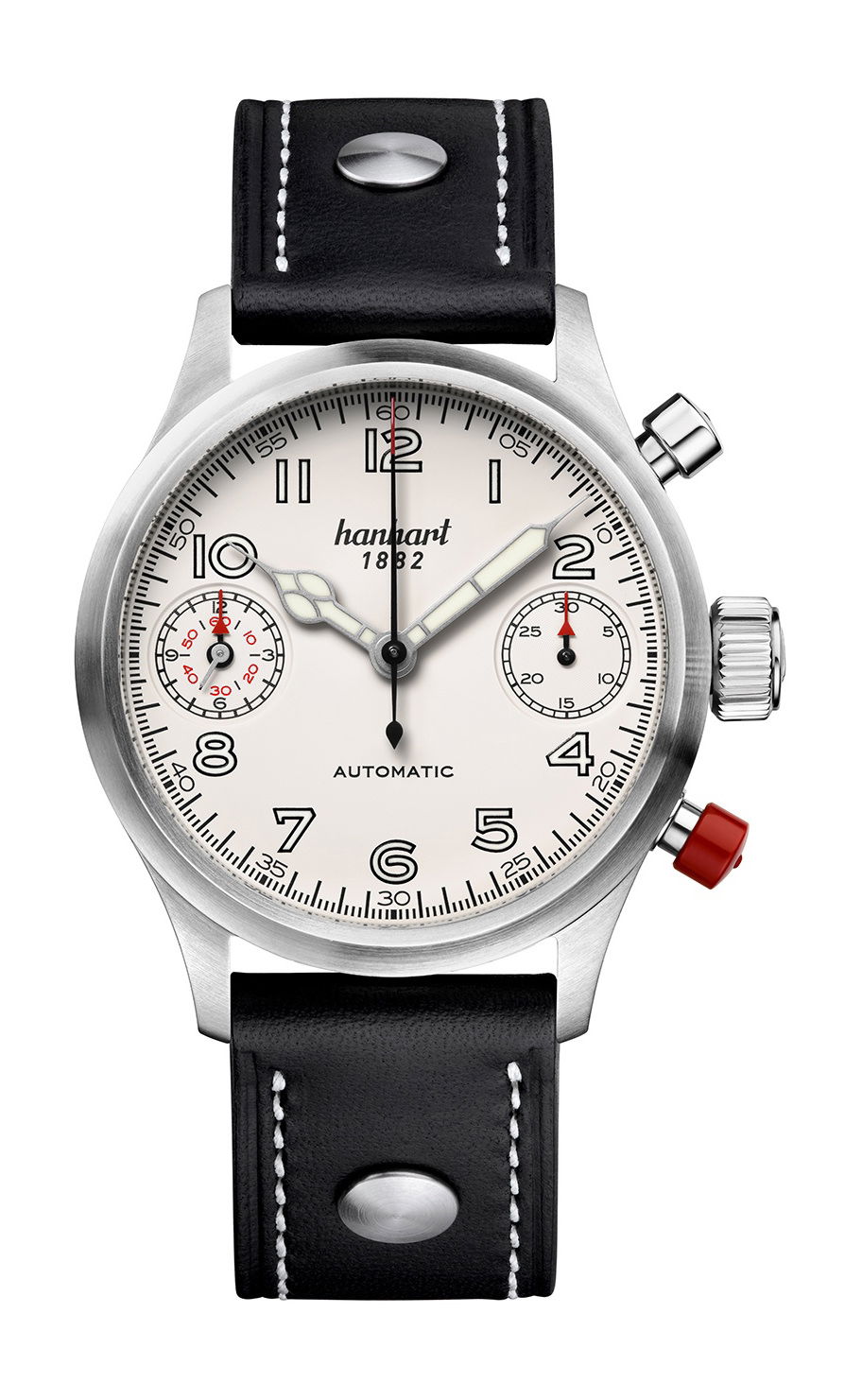 Hanhart PIONEER TwinDicator Off-White, Flat Bezel watch