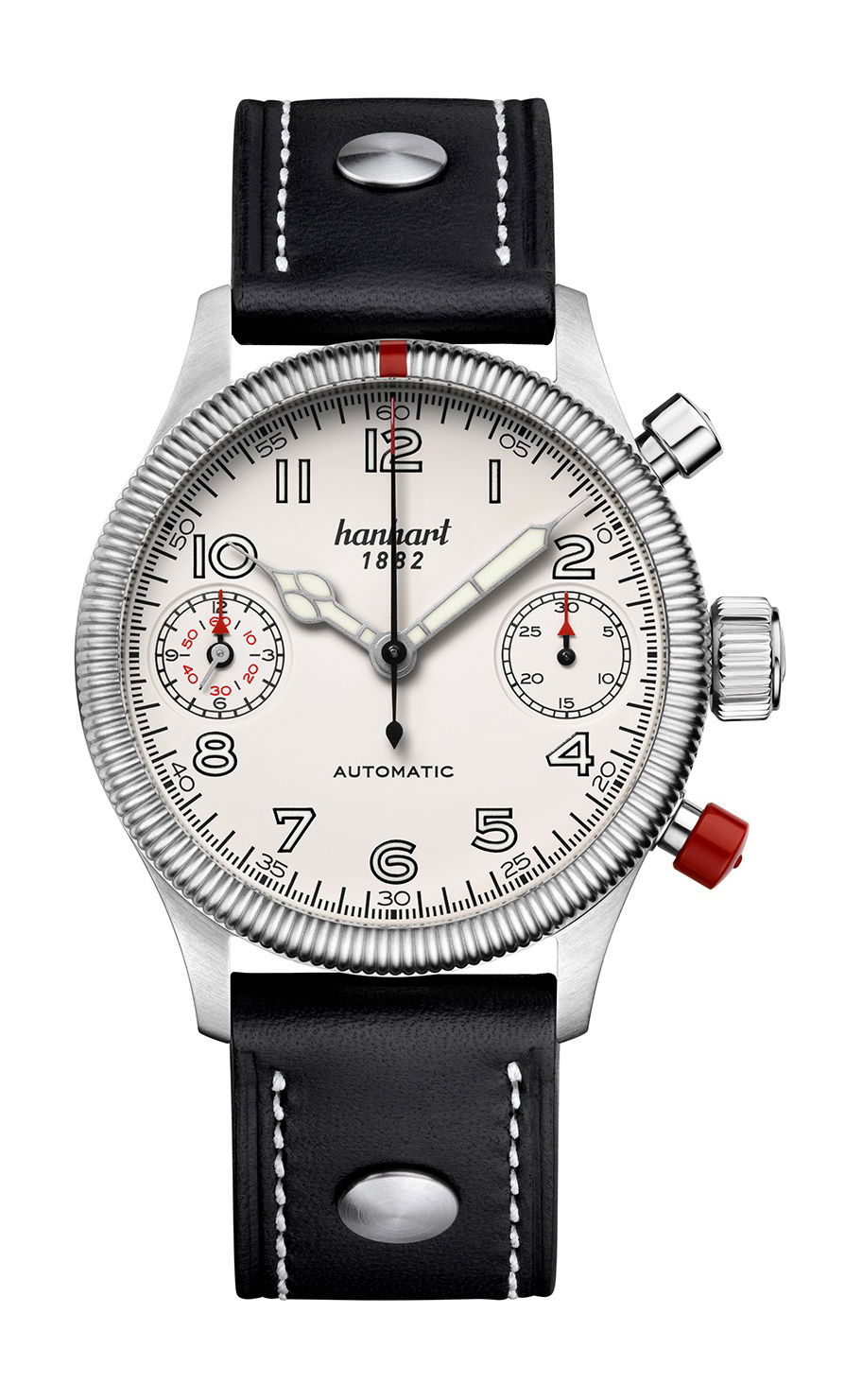 Hanhart PIONEER TwinDicator Off-White, Fluted Bezel watch
