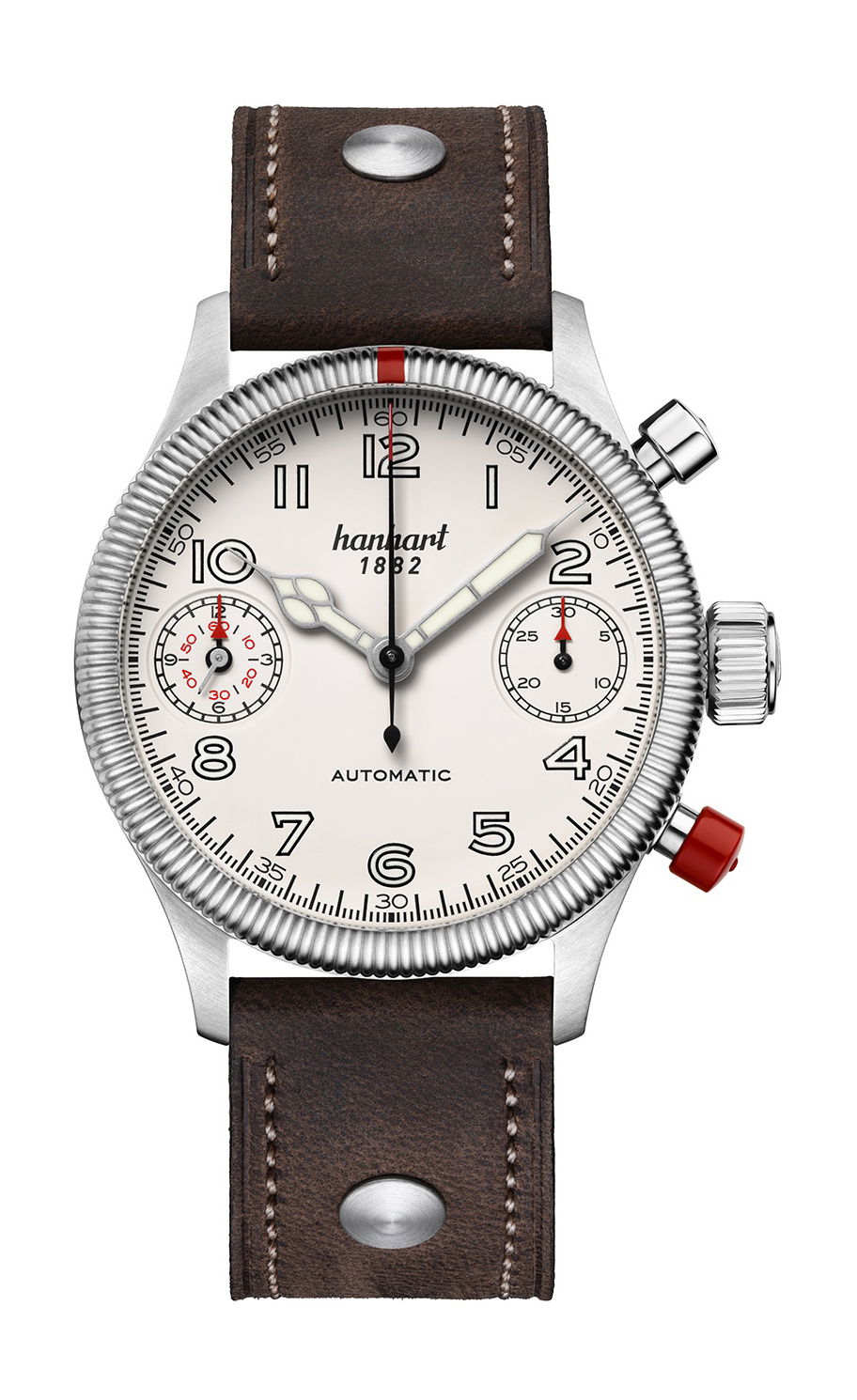 Hanhart PIONEER TwinDicator Off-White, Fluted Bezel watch