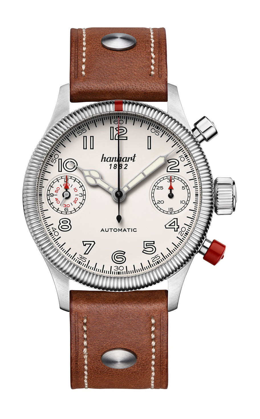 Hanhart PIONEER TwinDicator Off-White, Fluted Bezel watch