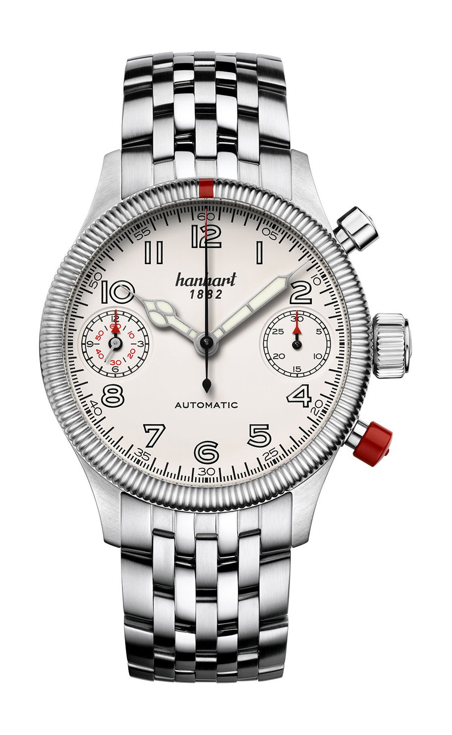Hanhart PIONEER TwinDicator Off-White, Fluted Bezel watch