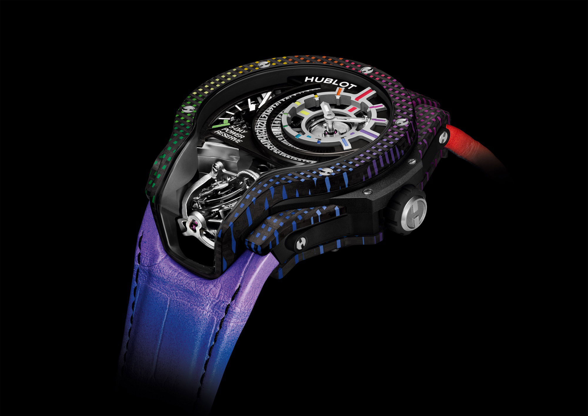 Hublot MP 09 Tourbillon Bi-Axis Rainbow 3D Carbon - View 3