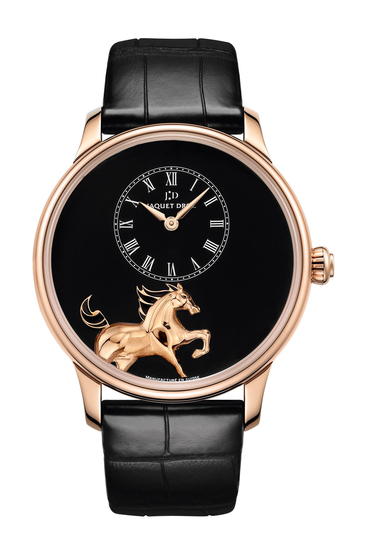 Jaquet Droz Petite Heure Minute Low Relief Horse watch