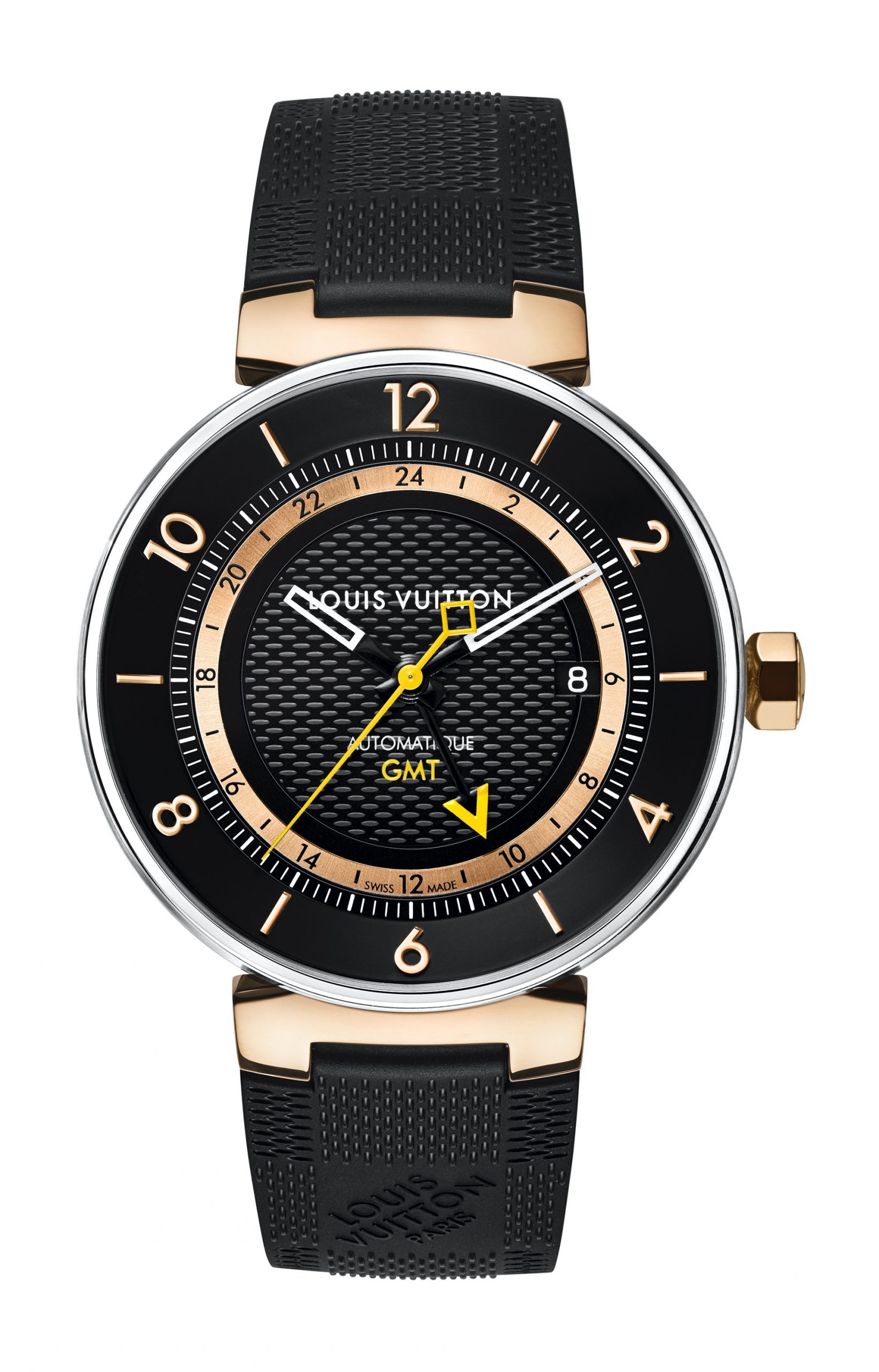 Louis Vuitton Tambour Moon GMT Black, Or Rose et Acier watch