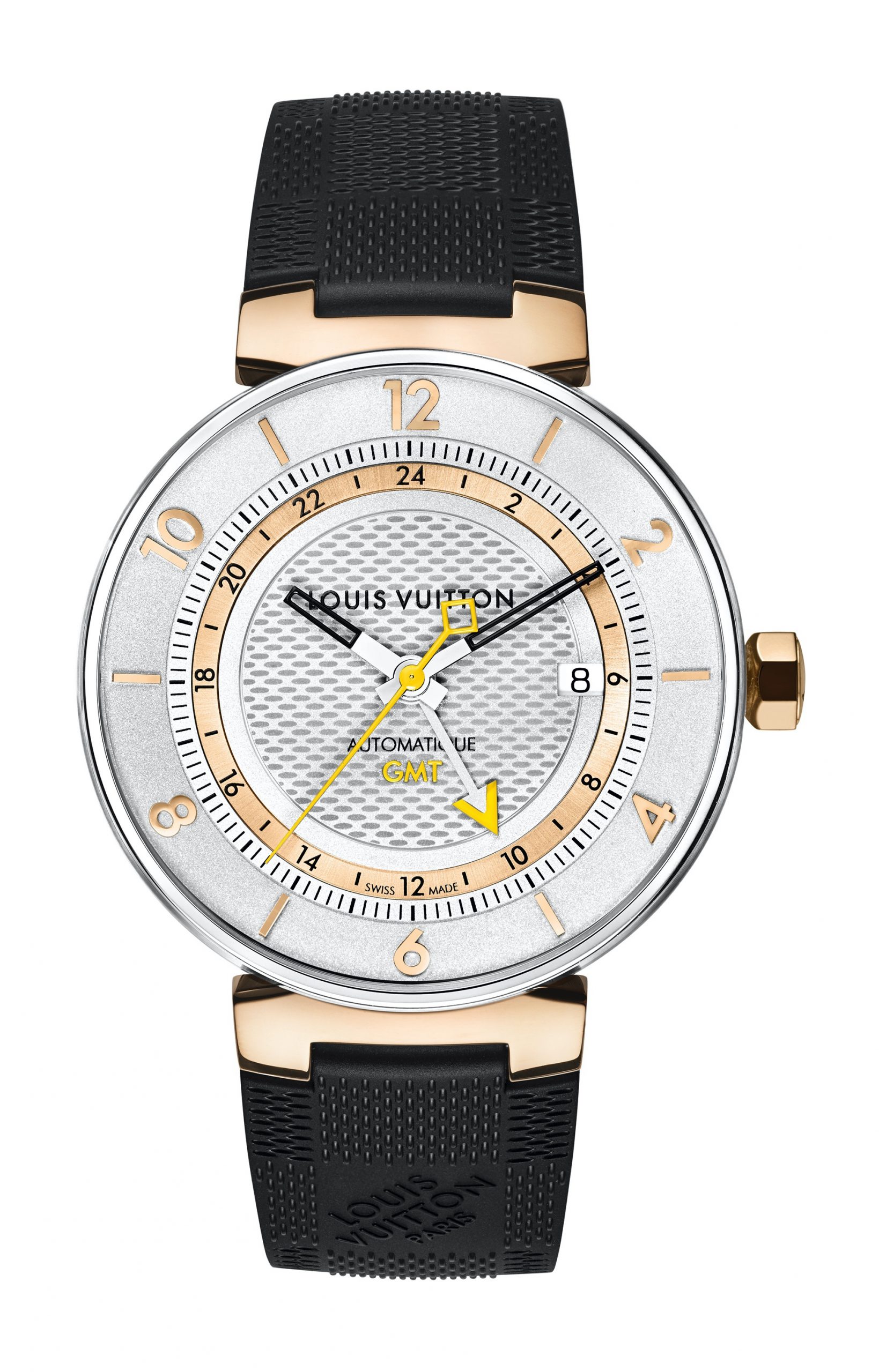 Louis Vuitton Tambour Moon GMT Silver, Acier et Or Rose watch