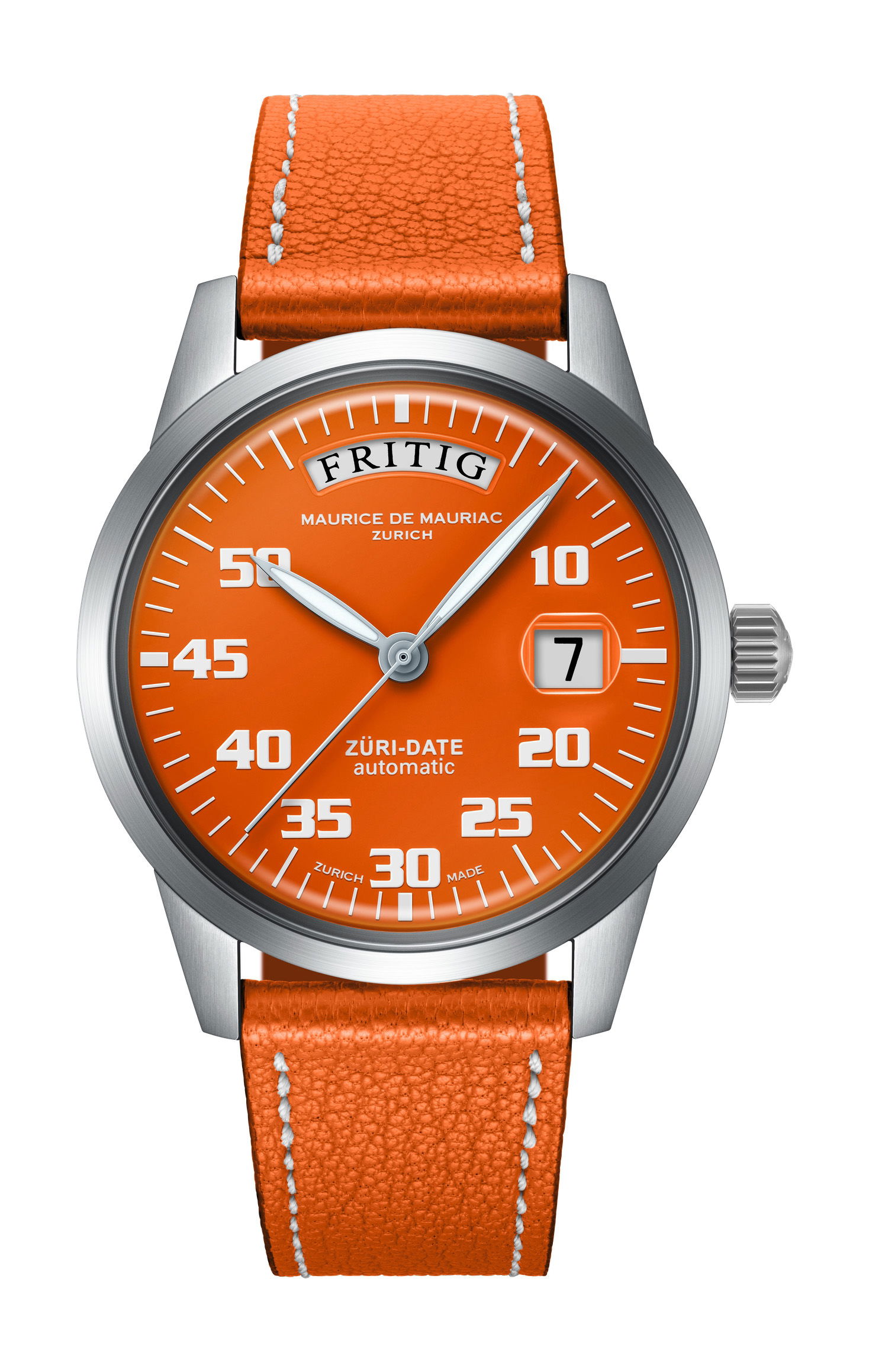 Maurice de Mauriac Automatic Date “Züri Date” Orange watch