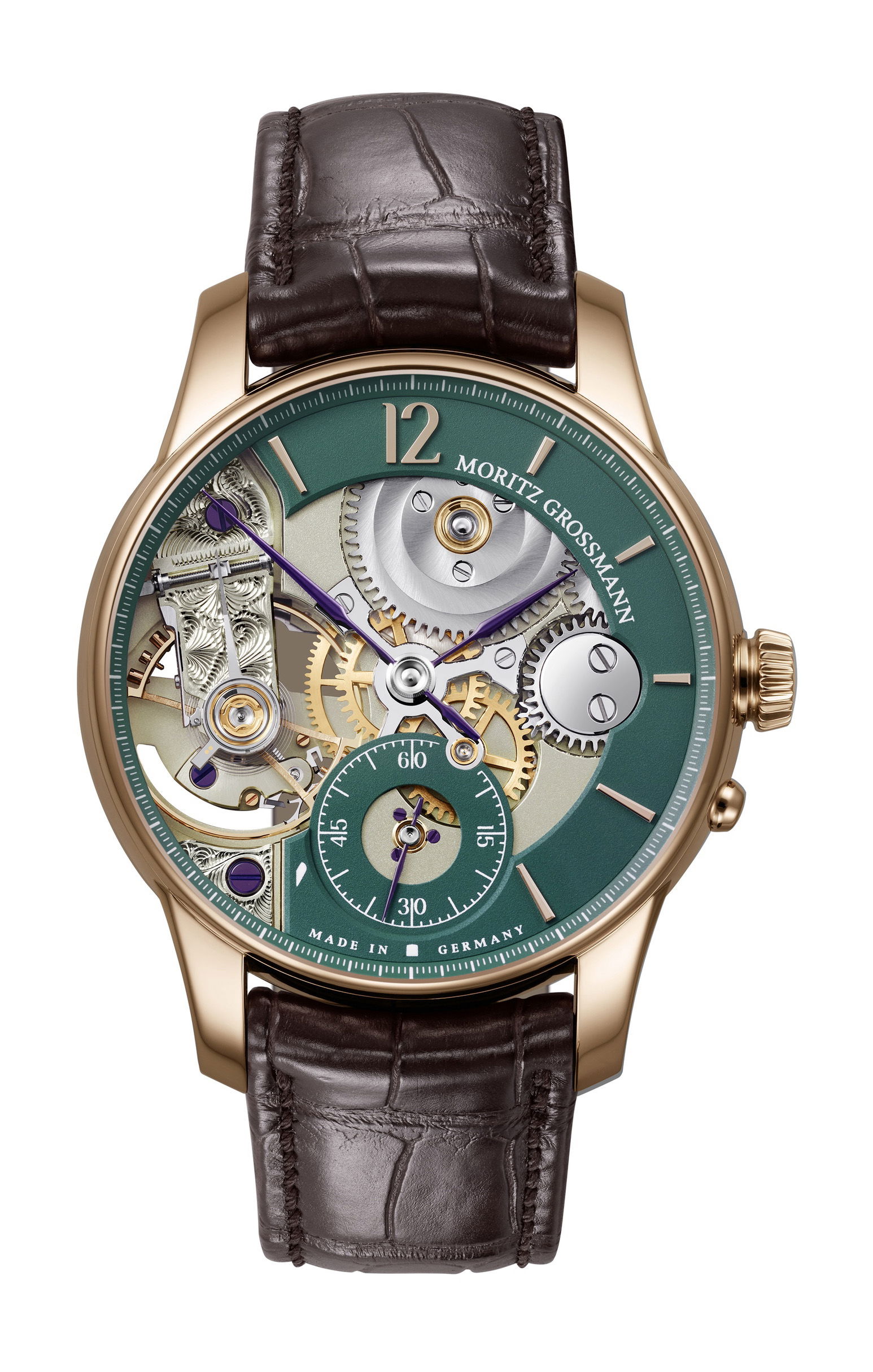 Moritz Grossmann Backpage Rose Gold Green watch