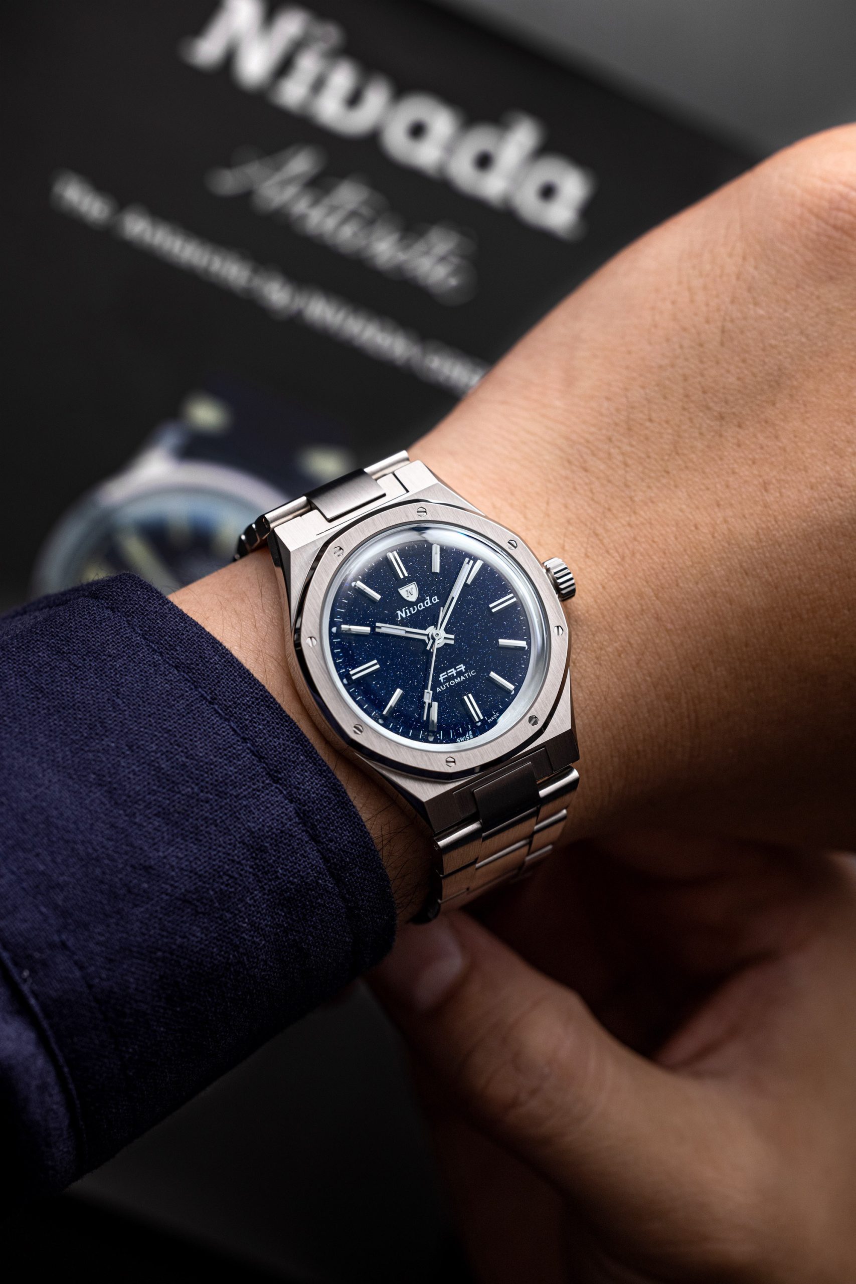 Nivada Grenchen F77 Stainless Steel Dark Blue Aventurine - View 2