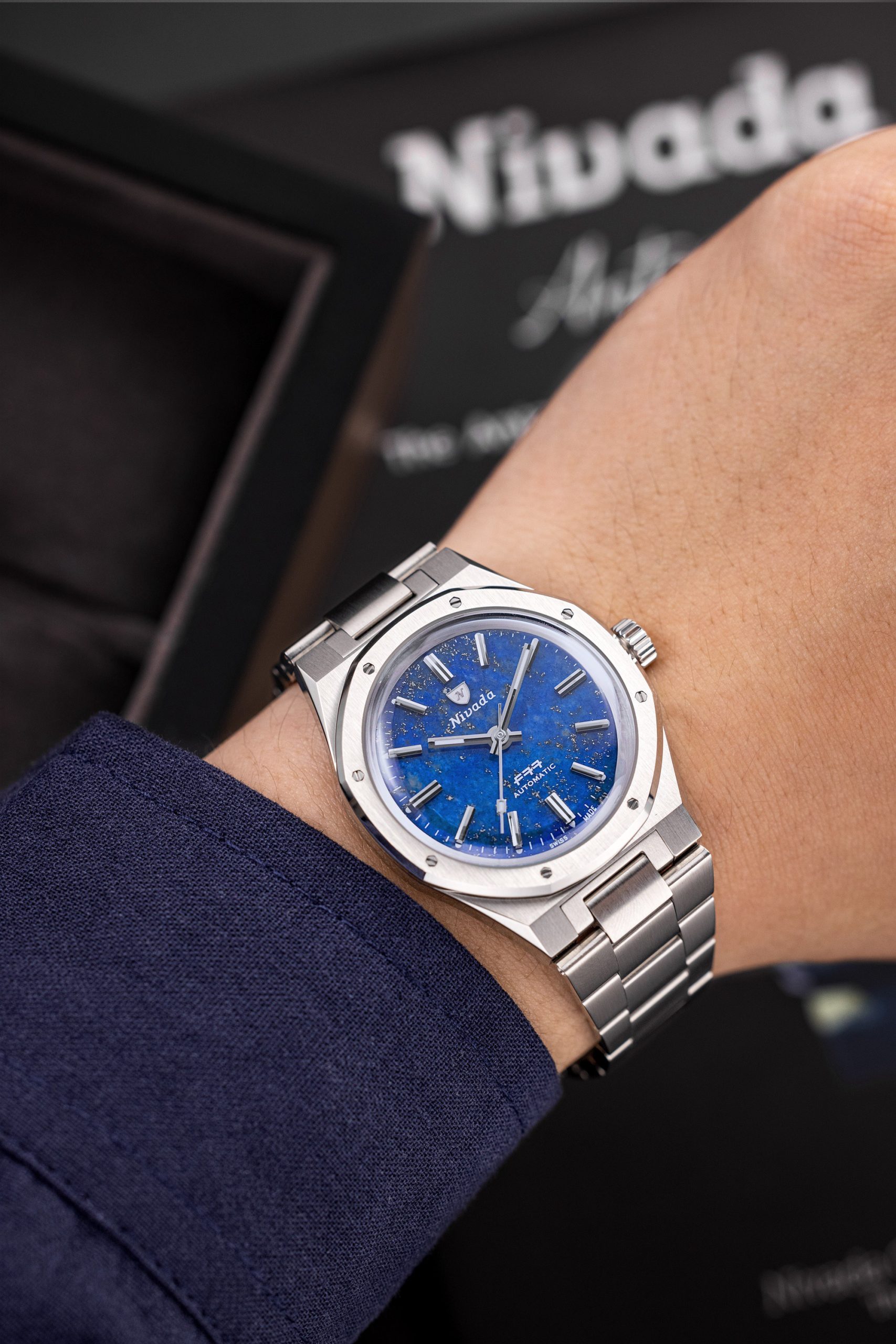 Nivada Grenchen F77 Stainless Steel Lapis Lazuli - View 2