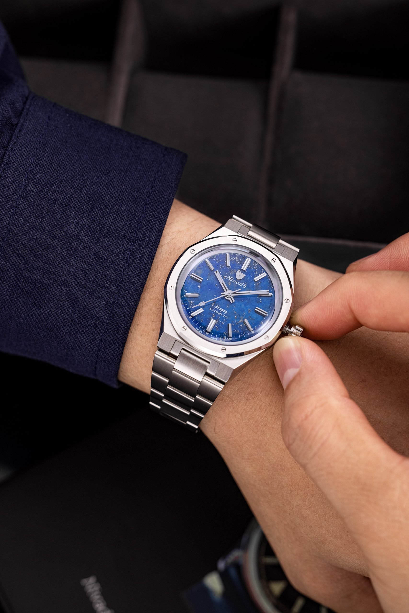 Nivada Grenchen F77 Stainless Steel Lapis Lazuli - View 3