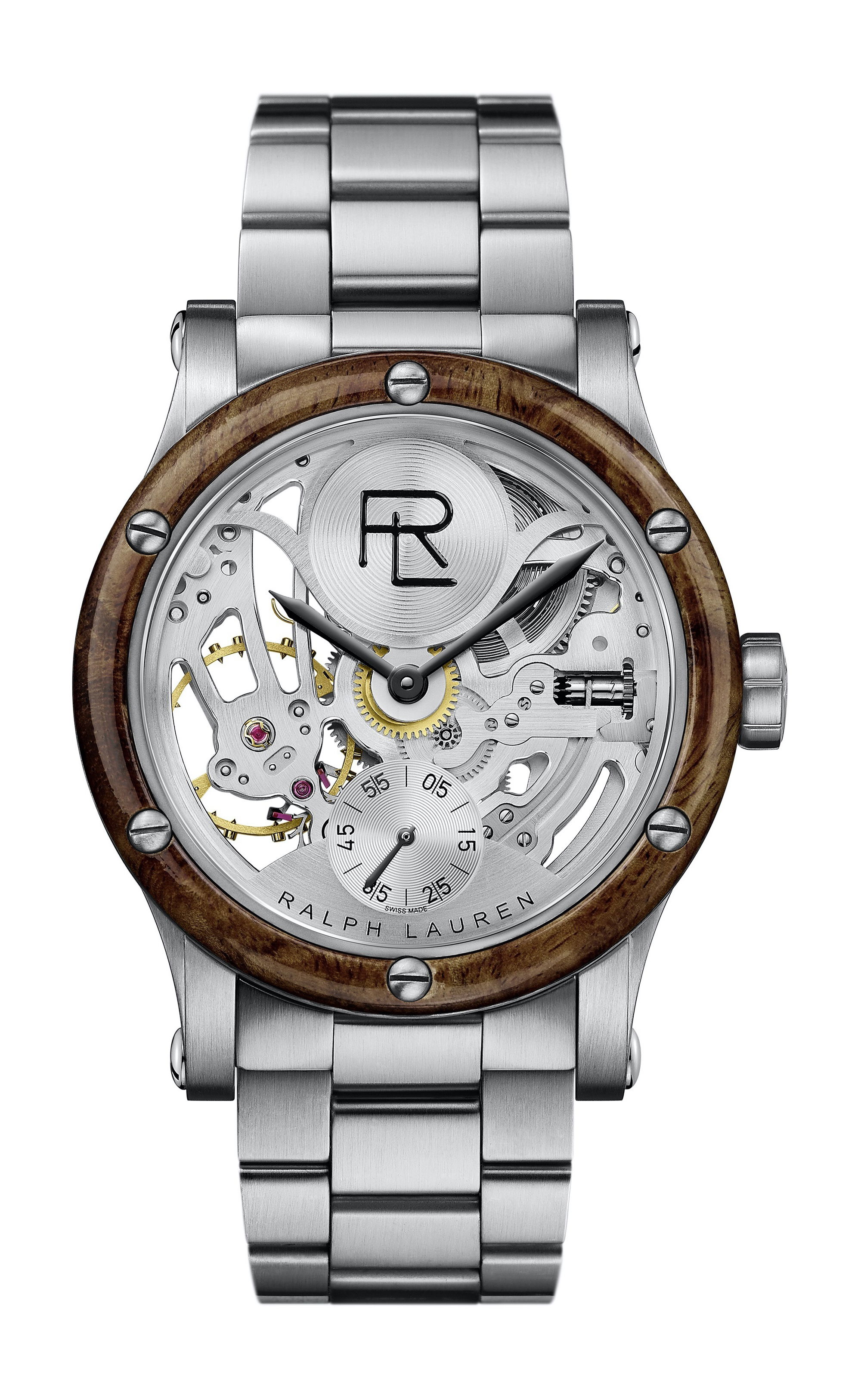 Ralph Lauren Rl Automotive Skeleton 45mm Black Steel Wood Bezel watch